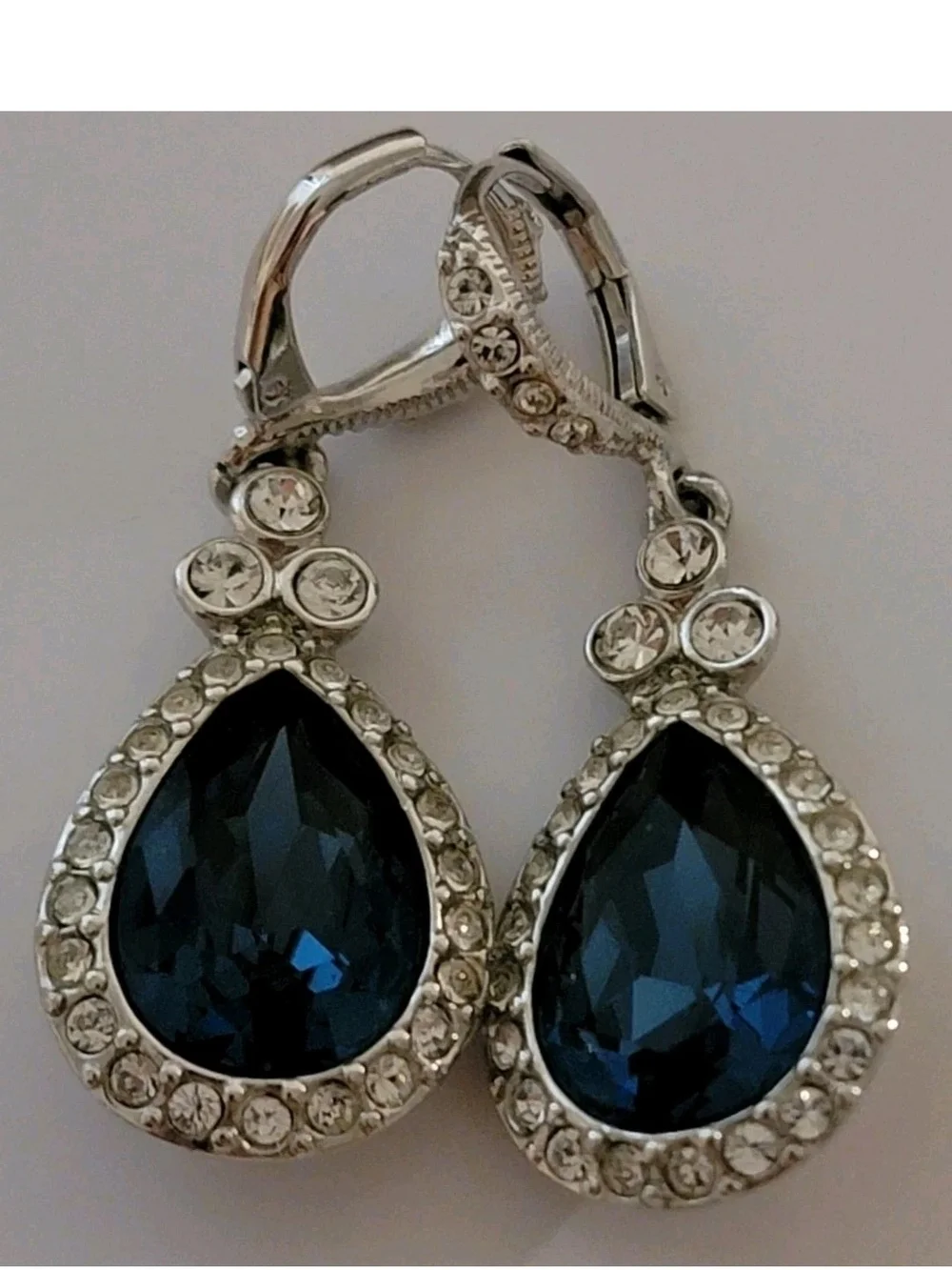 Givenchy Silver-Tone Earrings with Deep Blue Teardrop Crystals